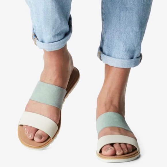 Sorel Ella II Crushed Blue/Chalk Slide Sandals Size 8.5 - Picture 1 of 16